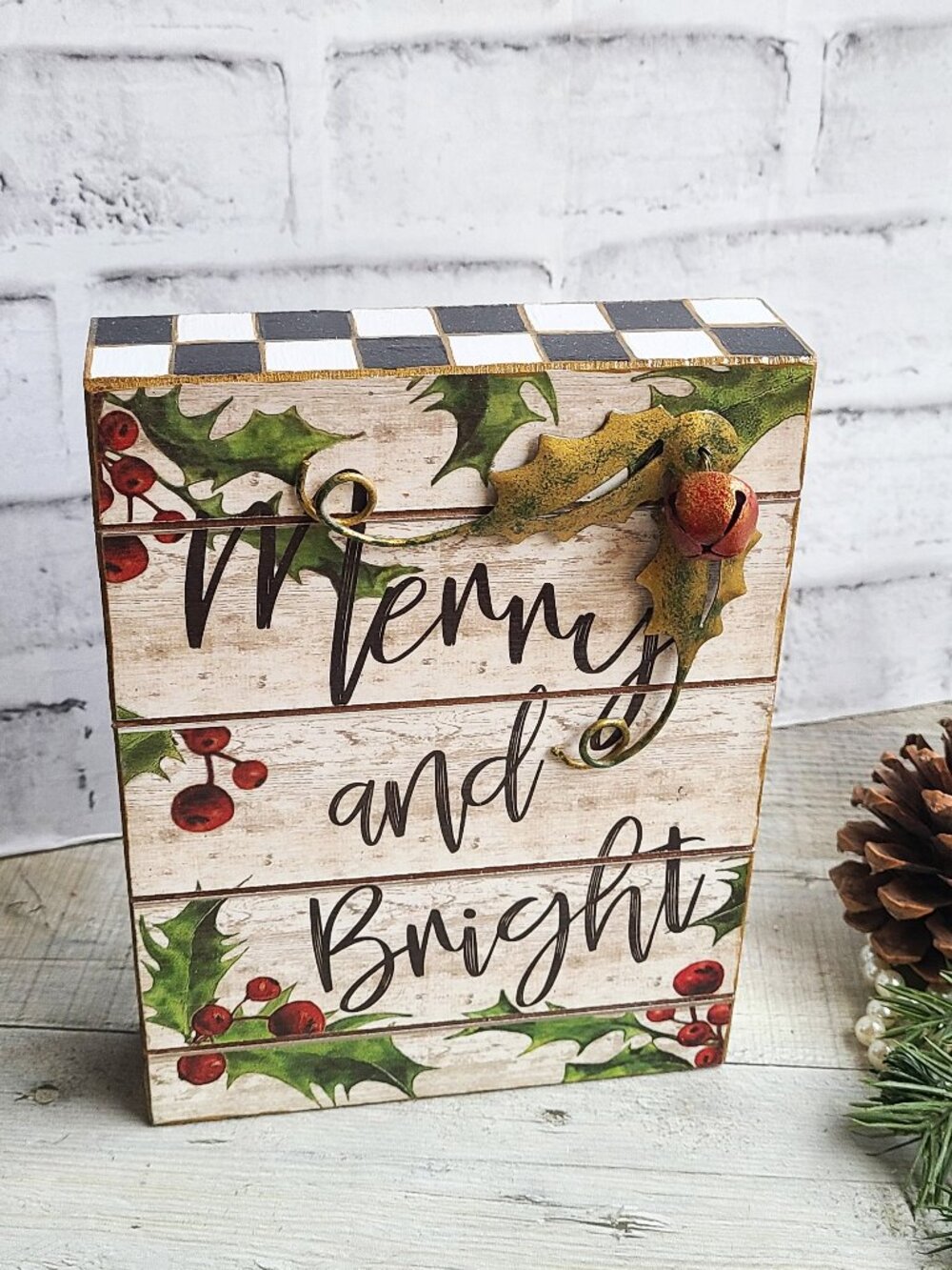 Checked Christmas Sign Checked Holiday Decor Buffalo Check Mantle Decor